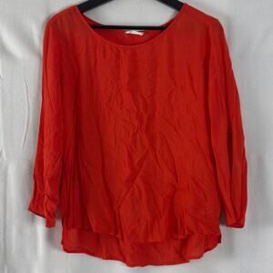 Sis Sis Womens Size M Long Roll Tab Sleeve Blouse Red Button Top Shirt